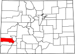 Map of Colorado showing San Miguel County 