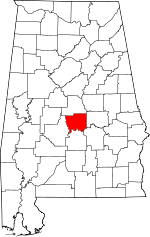 Map of Alabama showing Autauga County 