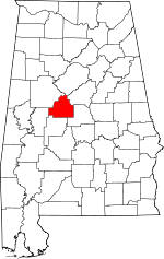 Map of Alabama showing Bibb County 