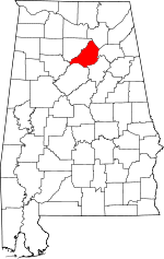 Map of Alabama showing Blount County 