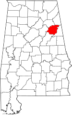 Map of Alabama showing Calhoun County 