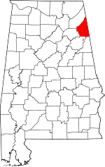 Map of Alabama showing Cherokee County 