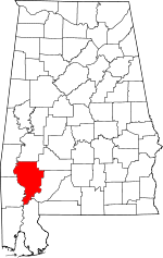 Map of Alabama showing Clarke County 