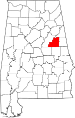 Map of Alabama showing Clay County 