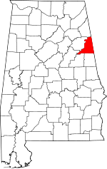 Map of Alabama showing Cleburne County 