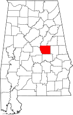 Map of Alabama showing Coosa County 