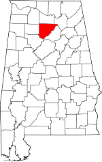 Map of Alabama showing Cullman County 