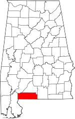 Map of Alabama showing Escambia County 