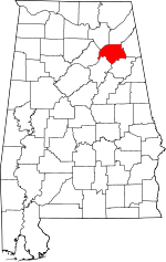 Map of Alabama showing Etowah County 