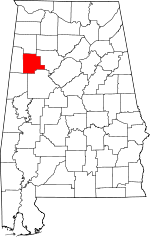 Map of Alabama showing Fayette County 