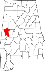 Map of Alabama showing Greene County 