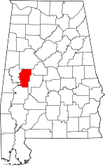 Map of Alabama showing Hale County 