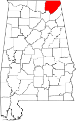 Map of Alabama showing Jackson County 