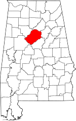 Map of Alabama showing Jefferson County 