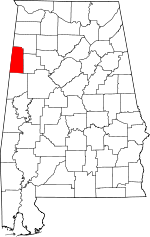 Map of Alabama showing Lamar County 