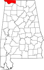 Map of Alabama showing Lauderdale County 