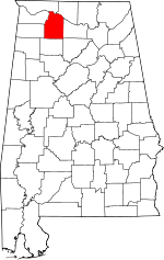 Map of Alabama showing Lawrence County 