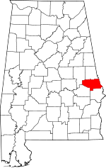 Map of Alabama showing Lee County 