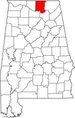 Map of Alabama showing Madison County 