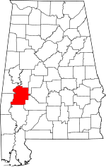 Map of Alabama showing Marengo County 