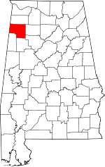 Map of Alabama showing Marion County 