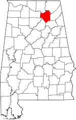 Map of Alabama showing Marshall County 