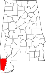 Map of Alabama showing Mobile County 