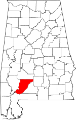 Map of Alabama showing Monroe County 