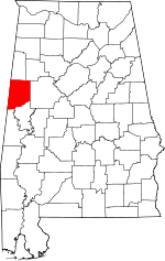 Map of Alabama showing Pickens County 