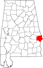 Map of Alabama showing Russell County 