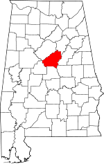 Map of Alabama showing Shelby County 