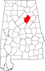 Map of Alabama showing St. Clair County 