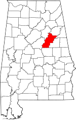 Map of Alabama showing Talladega County 