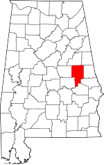 Map of Alabama showing Tallapoosa County 