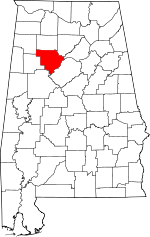 Map of Alabama showing Walker County 