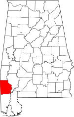 Map of Alabama showing Washington County 