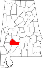 Map of Alabama showing Wilcox County 