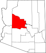 Map of Arizona showing Yavapai County 