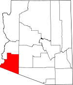 Map of Arizona showing Yuma County 