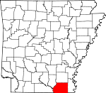 Map of Arkansas showing Ashley County 