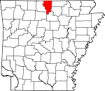 Map of Arkansas showing Baxter County 