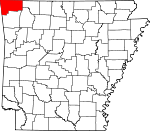 Map of Arkansas showing Benton County 