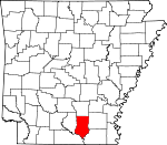 Map of Arkansas showing Bradley County 