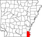 Map of Arkansas showing Chicot County 