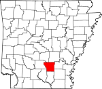 Map of Arkansas showing Cleveland County 