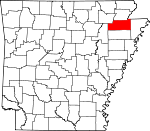 Map of Arkansas showing Craighead County 