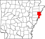 Map of Arkansas showing Crittenden County 