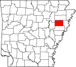 Map of Arkansas showing Cross County 