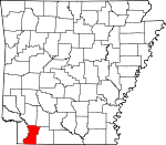 Map of Arkansas showing Lafayette County 