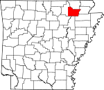 Map of Arkansas showing Lawrence County 